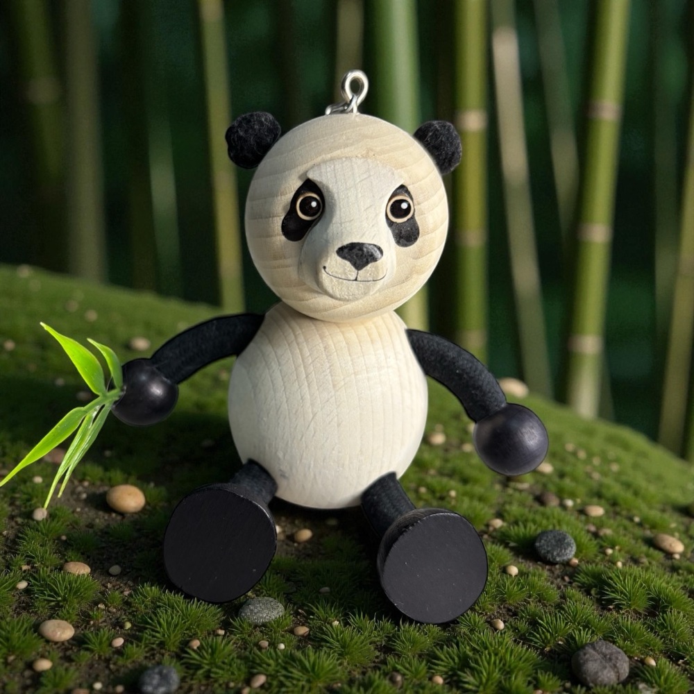 Wooden Panda Bear Bouncy Toy COIL MISSING Ornament Figurine Nursery Decor 4”x 5”